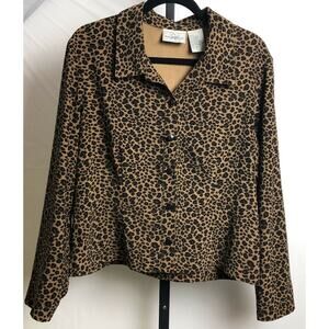 Studio Ease Blouse Women 14 Animal Print Button Up Long Sleeve Comfort Workwear
